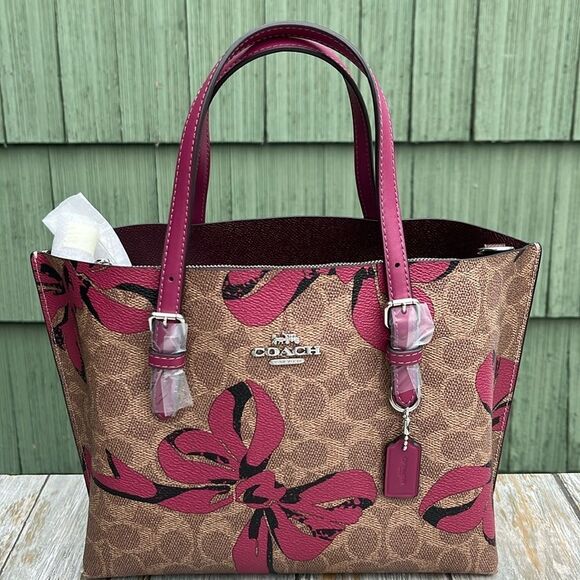 Coach Mollie Tote Bag 25 In Signature Canvas With Bow Print Purse - Picture 3 of 15